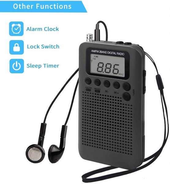 Songway AM/FM Pocket Digital Radio Alarm Clocks Sleep Timer Built-In Loudspeaker Portable Small Radio with Earphone for Outdoor, Running, Hiking, Travel (Black) - Image 3