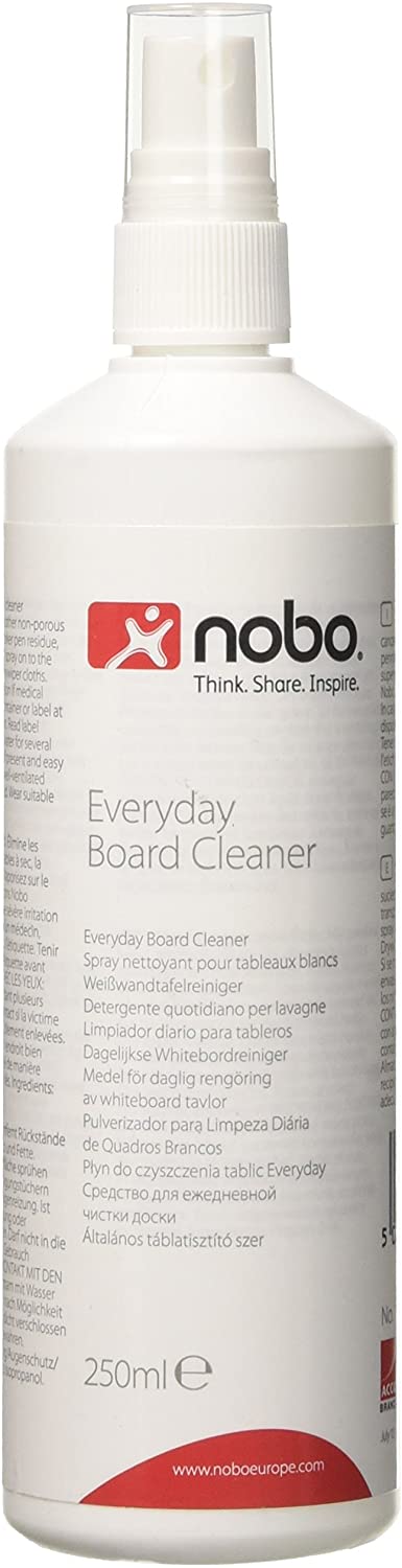 Nobo Whiteboard Cleaner Spray, 250ml Bottle, Everyday Use, For Dry Wipe/Erase Surfaces, 1901435, 250 ml (Pack of 1)