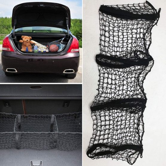 Techson Cargo Net with Hooks, Stretchable Elastic Nylon Storage Net, Heavy Duty Universal Rear Mesh Organizer for Truck Bed or Trunk (3 Pocket (47.2 x 11.8 inches)) - Image 4