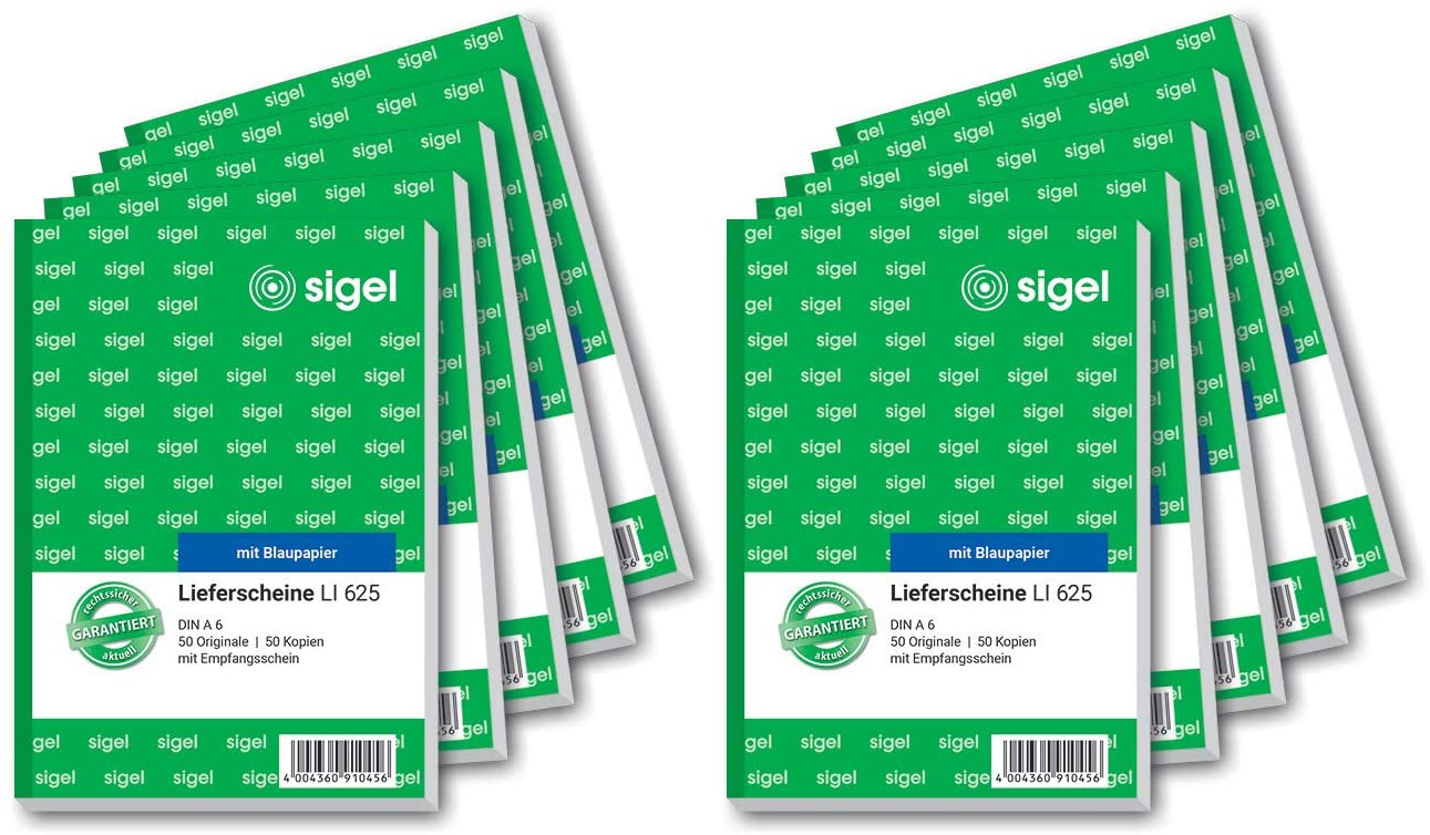 Sigel LI625 Delivery Notes with reciepts Pack of 2 x 50 Sheets, 1 x A6 with Blue Carbon Paper, 2 x 50 Sheets (Pack of 10) Pack of 10