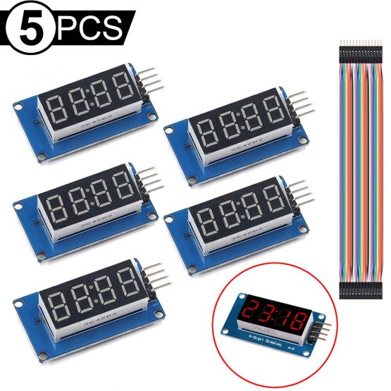 Youmile 5PCS LED Display Module TM1637 7 Segment 4 Bits Common Anode Clock Red Digital Tube For Arduino With Dupont Cable Male to Female 8 PIN