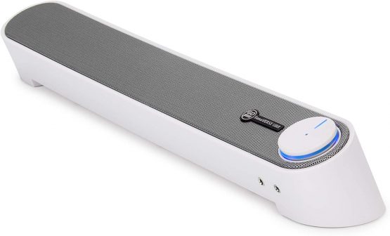 GOgroove Computer Speaker USB Soundbar - USB Powered Mini PC Sound Bar with Easy Setup Wired AUX, Stereo Audio, Microphone Port, Volume Control Knob, Under Monitor Design for Desktop (Blackout)