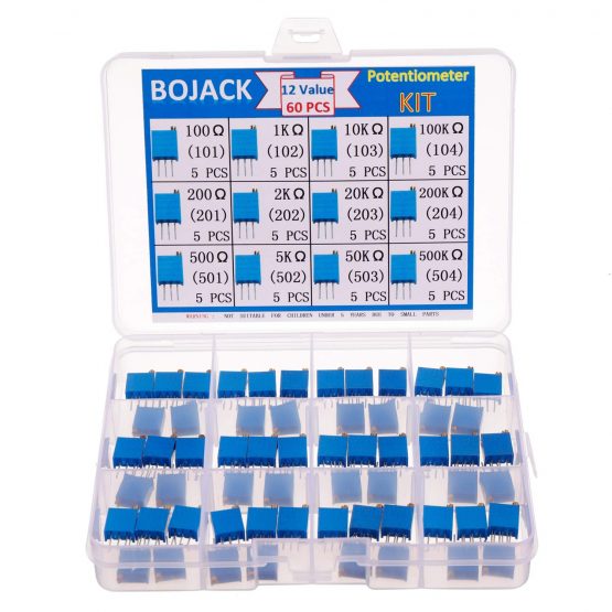 BOJACK 12 Values 60 pcs 100 to 500K ohm 3296W Multiturn Trimmer Potentiometer Assortment Kit
