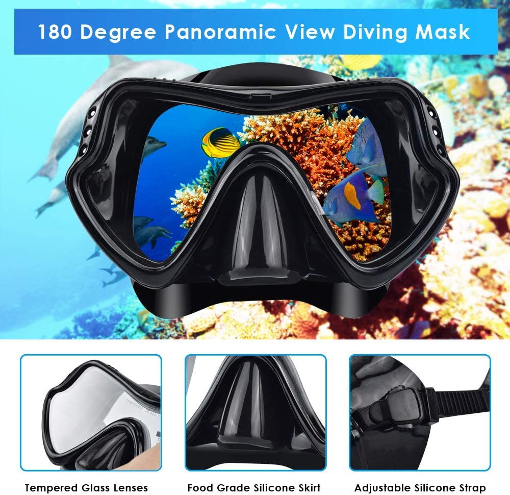 BROTOU Snorkel Mask Set, Anti-Fog Freediving Mask & Dry Snorkel, Free ...