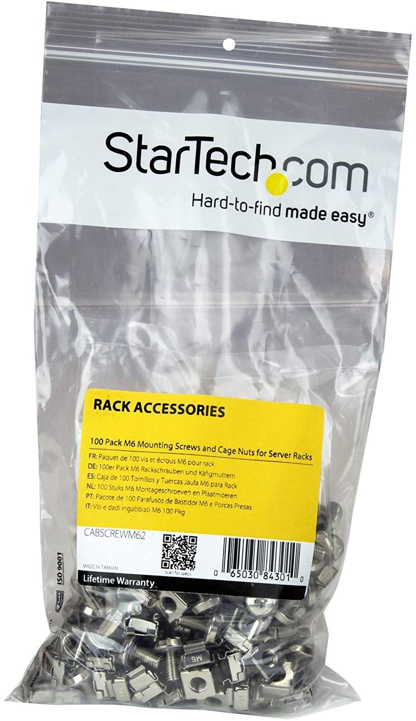 StarTech 100-Pack M6 12mm Screws, Square Hole Cage Nuts and Installation Tool - Image 4