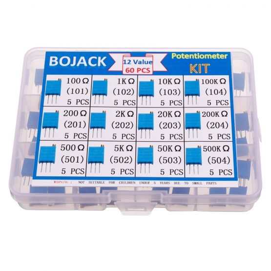 BOJACK 12 Values 60 pcs 100 to 500K ohm 3296W Multiturn Trimmer Potentiometer Assortment Kit - Image 3