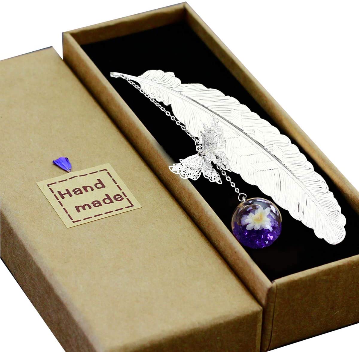Toirxarn Silver Feather Bookmark with Butterfly Charm, Mother’s Day Gift for Mum & Women, Thoughtful Book Lover Gift
