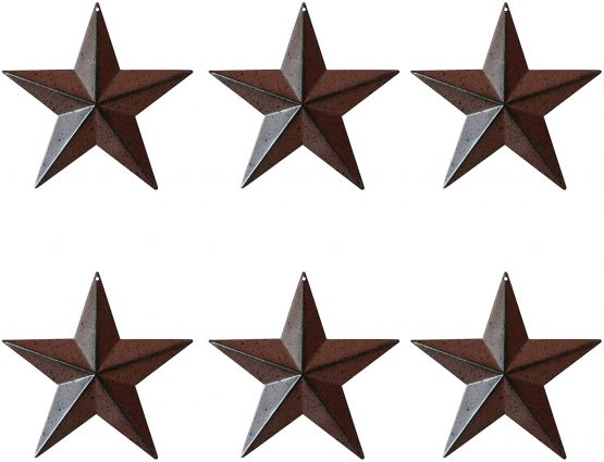 CVHOMEDECO. Country Rustic Antique Vintage Gifts Metal Barn Star Wall/Door Decor, 4 Inch, Set of 6. (Burgundy) - Image 2