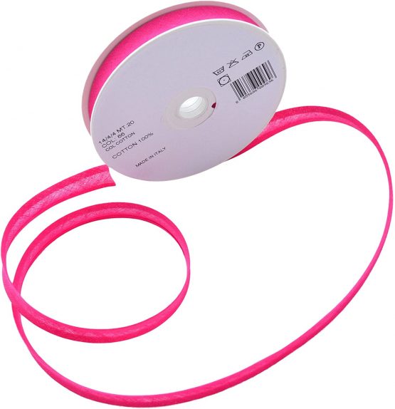 Inastri 14/ 4/ 4 mm Cotton Bias Binding, Pink (Shocking Pink) 66