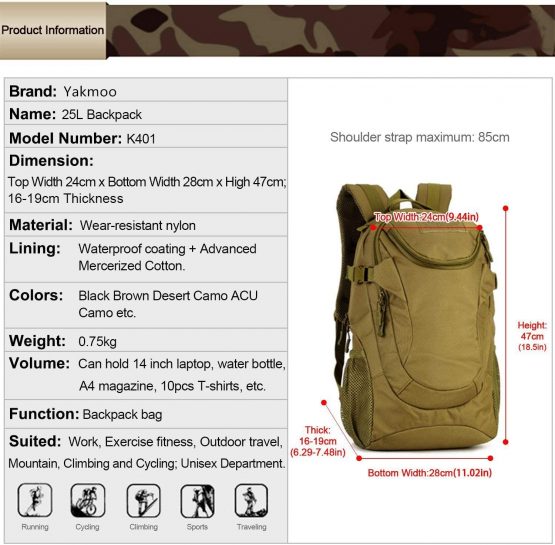 Yakmoo Assault Backpack Waterproof Daypack Molle System Student Bag Tactical Military Rucksack 25L for Outdoors - Image 3