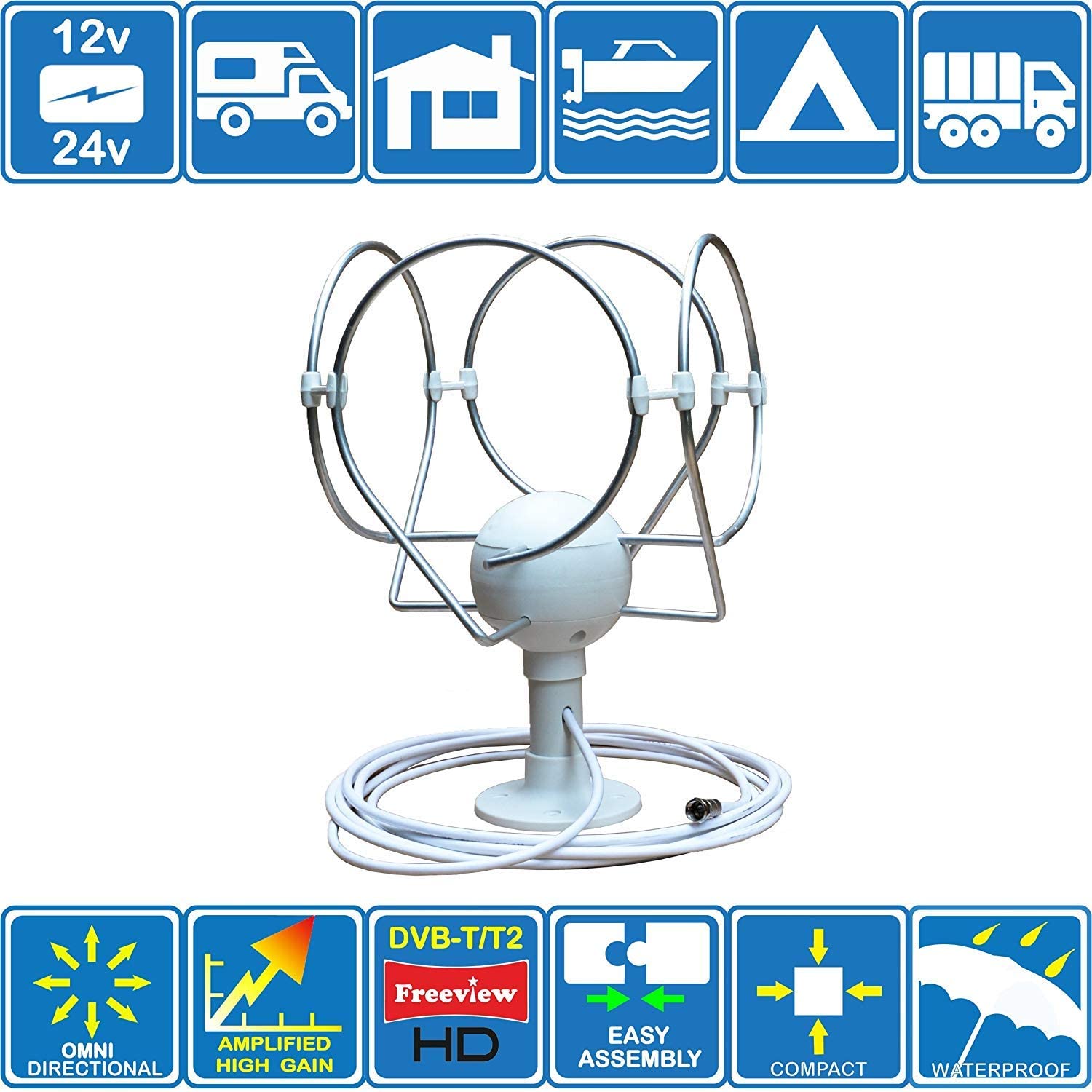 "KORONA TS LITE" MOTORHOME BOAT CARAVAN CAMPER TRUCK DIGITAL OMNI-DIRECTIONAL TV/FM AMPLIFIED AERIAL FOR DVB-T / T2 (Freeview HD)