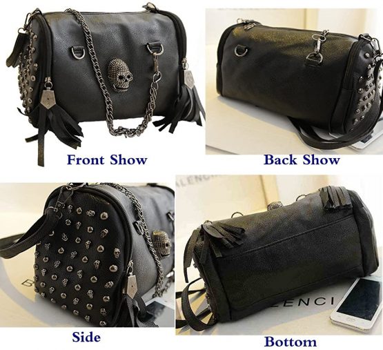 FiveloveTwo Women Top Handle Shoulder Bag Personality Punk Rivet Satchel Tote Purse Fashion Vintage Big Bag Black - Image 2
