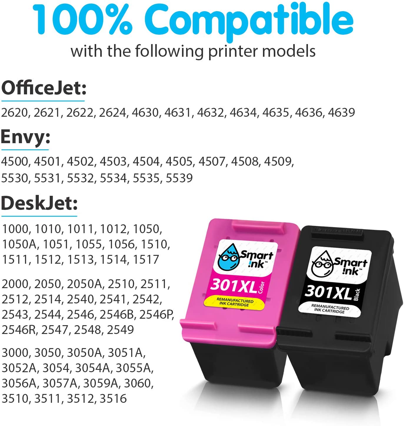 Smart Ink Remanufactured Ink Cartridge Replacement for HP 301XL 301 XL (Black & Color 2 Combo Pack) use with Deskjet 1000 1010 1050 1510 2050 2050A 2510 2540 2541 3000 3050 3050A 3510 Envy 4500 5530 - Image 2