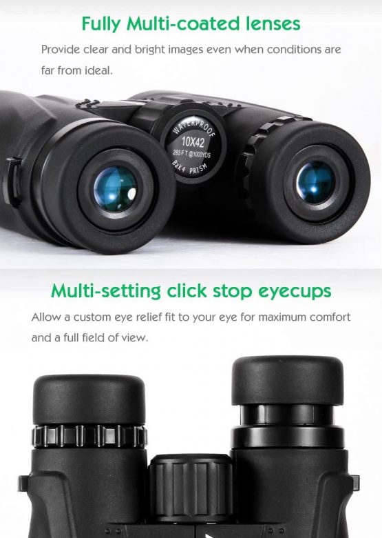 Eyeskey Classic HD 10x42 Binoculars for Adults | Waterproof Fog Proof | BAK4 Roof Prism | FMC Lenses | Professional Binos for Outdoor Hunting Hiking Nature Watching Sports Events and Concerts … - Image 3