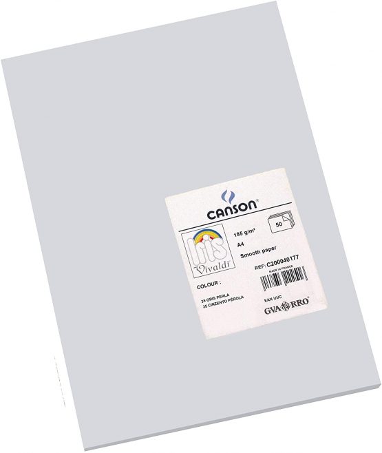 Canson Iris Vivaldi A4 185 GSM Smooth Colour Paper - Light Grey (Pack of 50 Sheets)