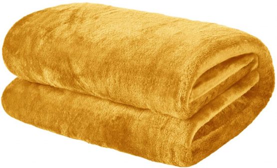 Brentfords Super Ultra Soft Flannel Fleece Blanket Throw Over Large Fluffy Warm, Ochre Yellow - 120 x 150cm