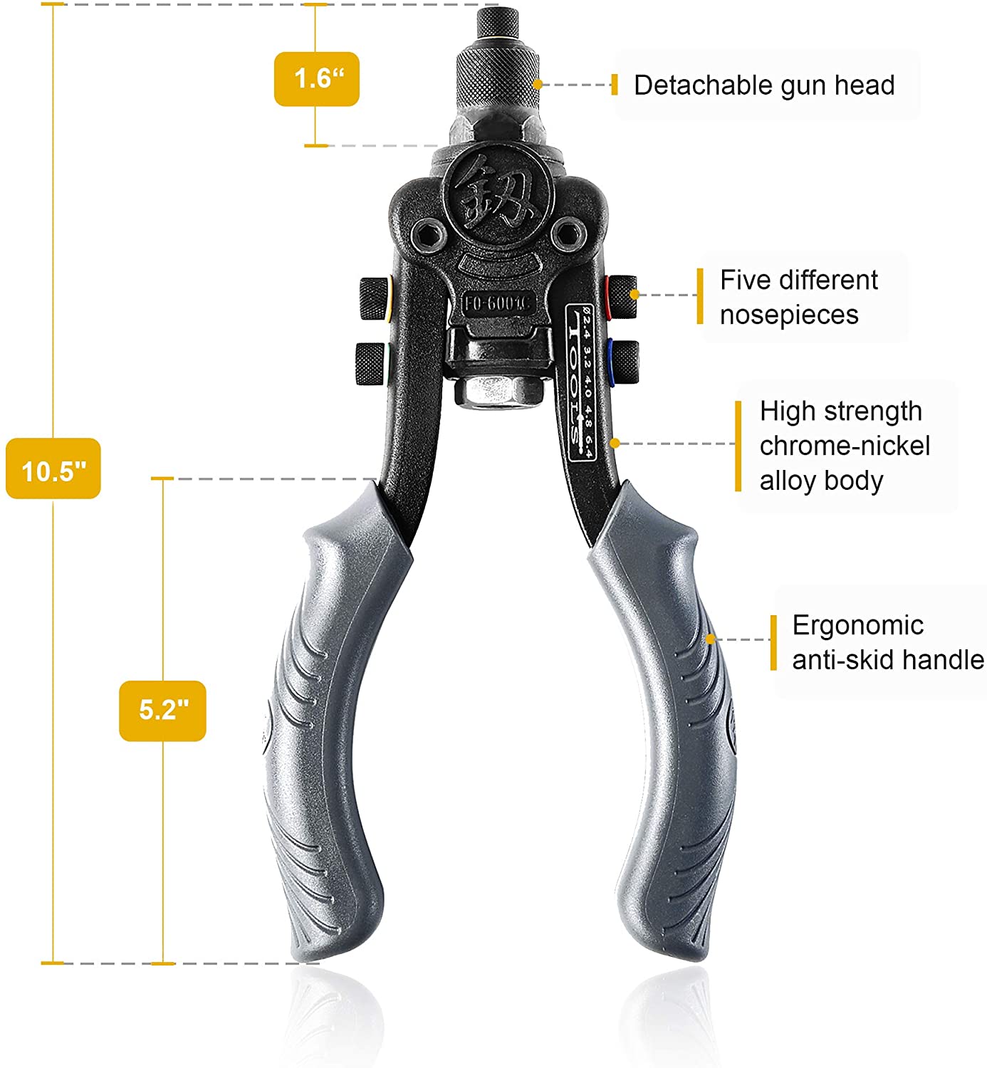 AECCN Rivet Gun – 10.5” Heavy Duty Hand Riveter Gun Kit with 5 ...