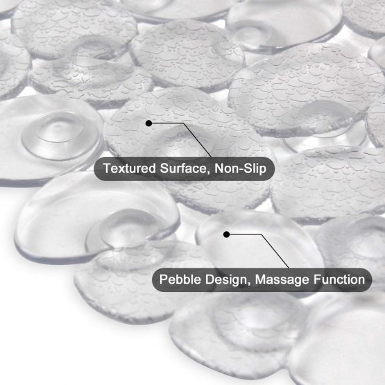 WELTRXE Non Slip Bath Mat for Bathroom, Pebble Frosted Anti-Mould Anti Slip Plastic Oval Bathtub Shower Mat with Grip Suction Cups, Clear, 69 x 36 cm - Image 4