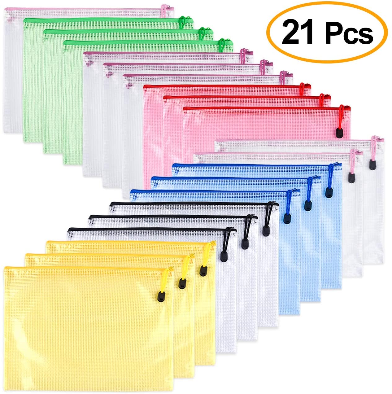 TUPARKA A5 Zipp File Wallets PVC Ziplock Bag Mesh Document Bags for School Office Cosmetics Receipts Storage Homework Storage