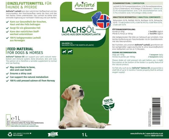 AniForte Premium Salmon Oil for Dogs, Cats, Horses & Pets 1L, 100% Natural Norwegian Fish Oil with Omega, 3 High Level of EPA and DHA Fatty Acids, Barf Supplement - Image 3