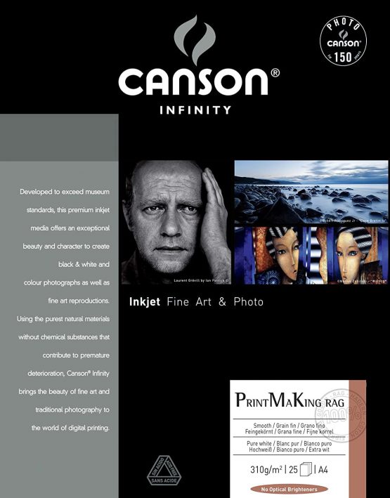 Canson Infinity Print MaKing Rag 310gsm, natural white matte inkjet paper, A4, box of 25 sheets