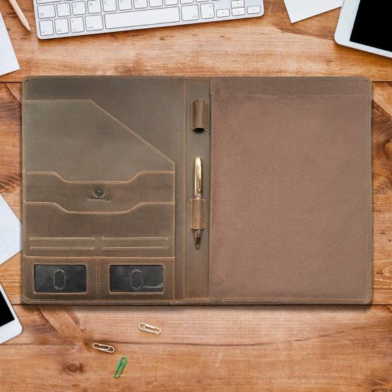 Leather Portfolio A4 Conference Folder Padfolio - Business Portfolio Notepad Holder for Interview/Presentation Executive Document Organizer & Business Card Holder - Versatile Multi Storage + 1 Pen - Image 3