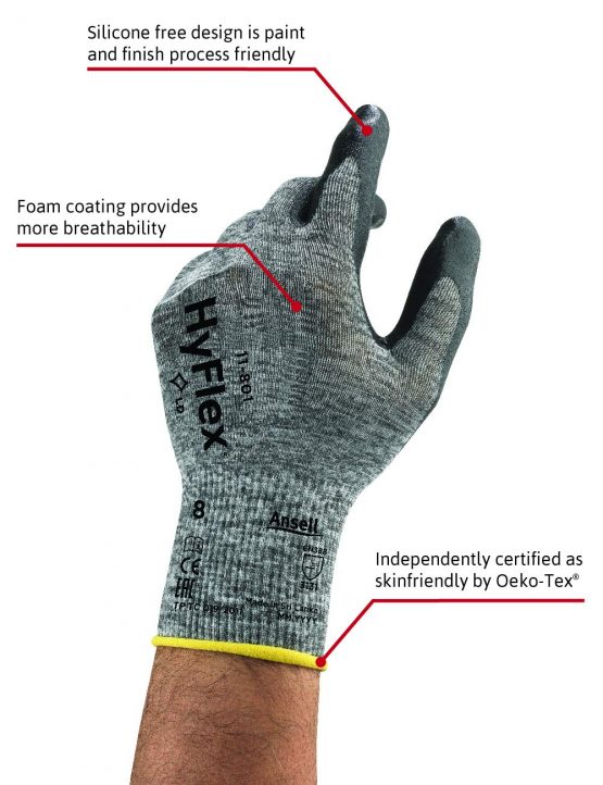 Ansell HyFlex 11-801 Professional Work Gloves, Mechanical Gloves with Improved Grip, Patented Comfort Technology, Multi-Purpose Gloves, Assembly, Mechanics, Men Women, Grey, Size XL (12 Pairs) - Image 2