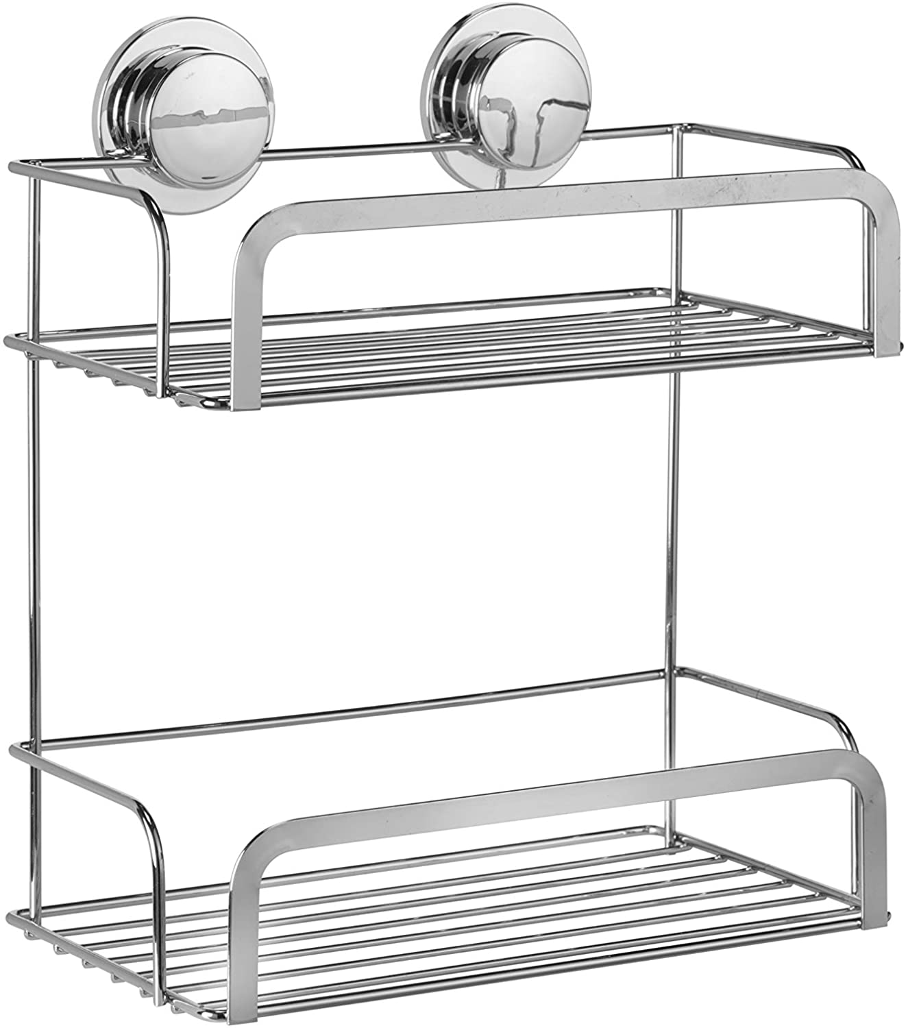 Croydex Stick 'N' Lock™ Two Tier Shower Caddy, No Drilling Bathroom Storage Solution, Self Adhesive Shower Caddy