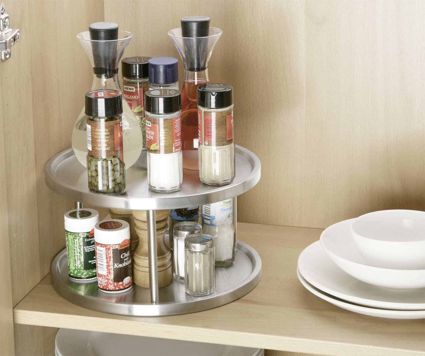 WENKO Cupboard Carousel Duo-2 Rotating Storage Areas, Stainless steel, Silver matt, 26.5 x 26.5 x 15.5 cm - Image 4
