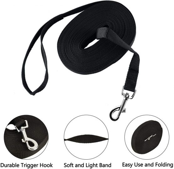HAPPY HACHI Dog Training Lead Leash, Long Dog Line Nylon Cotton Webbing Recall Rope Leash for Pet Tracking Training Recall Obedience (15m/50ft,Black) - Image 3