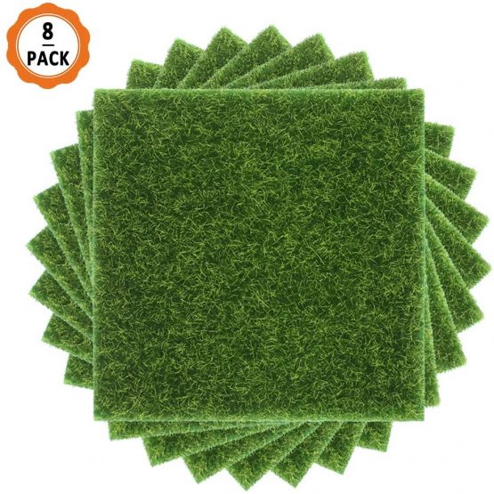 8 Pieces Artificial Garden Grass, 15x15CM Miniature Decor Grass Life-Like Fairy Artificial Grass Miniature Lawn Synthetic Grass for Mini Ornament Garden Doll House