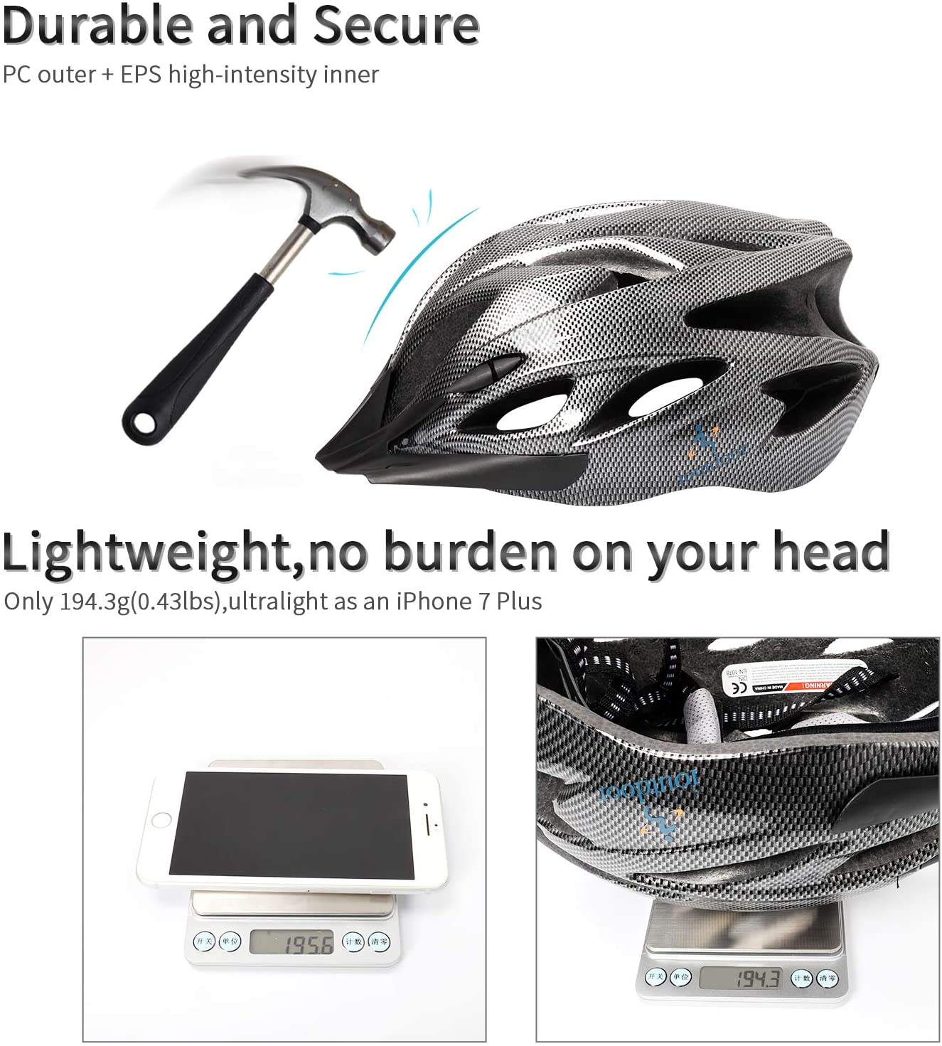 Bike Helmet Adult Cycle Helmets Ladies with Visor Bicycle & Cycling Sports Helmets 56-62CM 18 Vents for Teenagers Women Men (Black&White) - Image 4