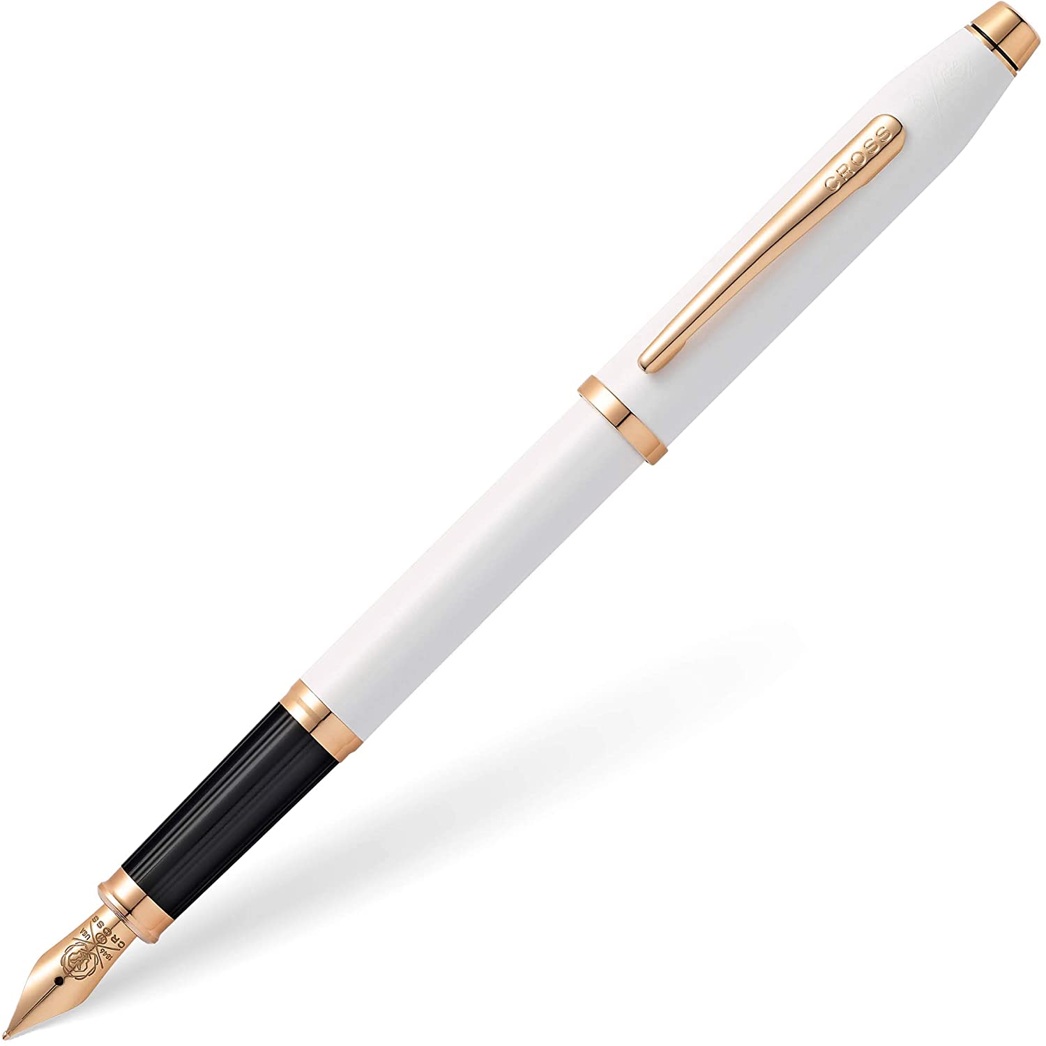 Cross Century II Pearlescent White Lacquer Fountain Pen with Rose-Gold Tone Appointments and Stainless Steel Fine Nib Plated with Rose-Gold PVD