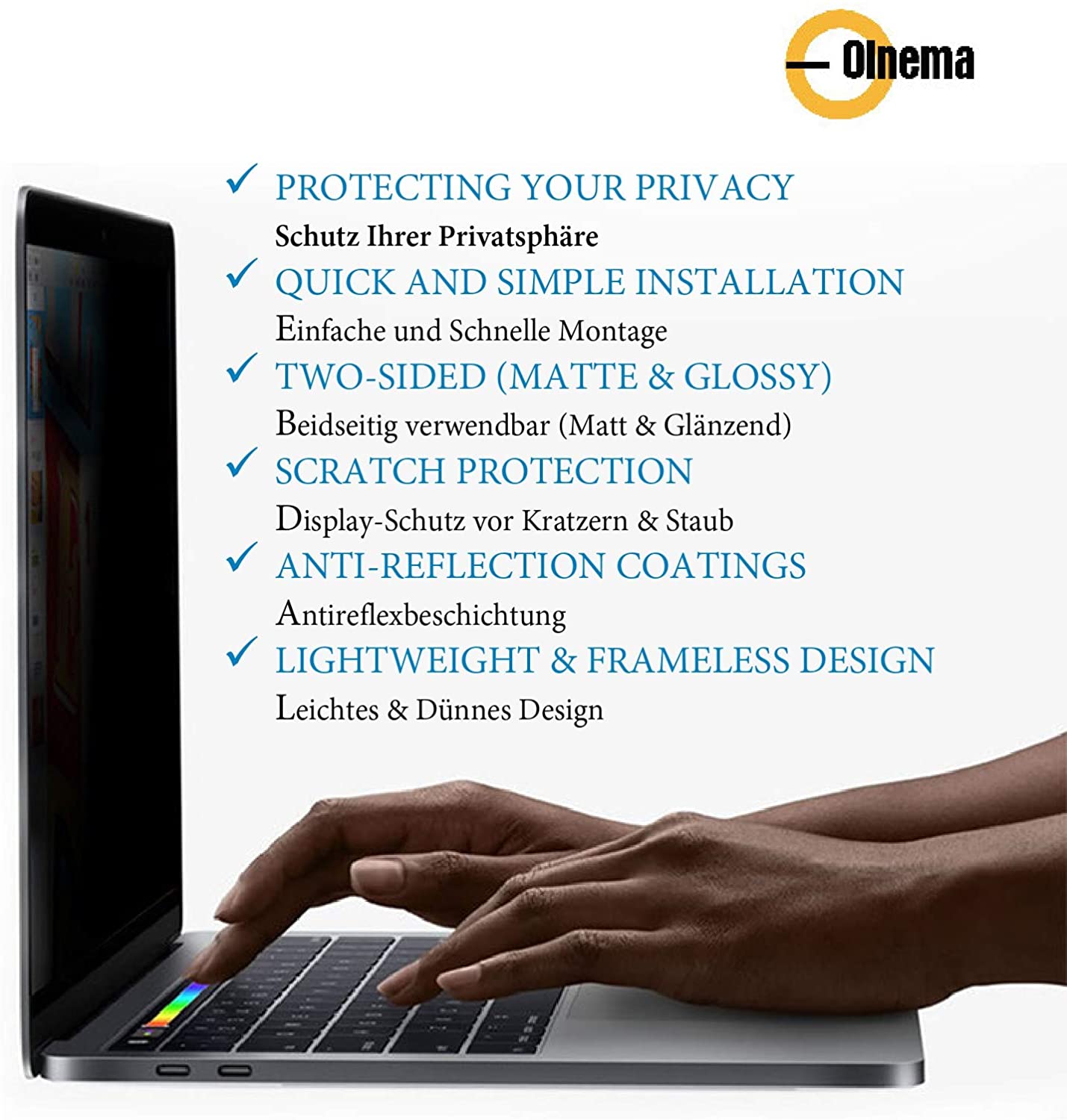Olnema Privacy Screen Filter for Laptop & Notebook I Anti Spy Film I Anti Glare Protector for LCD Computer Monitor 14.0 inch (16:9) widescreen Easy On/Off - Image 4