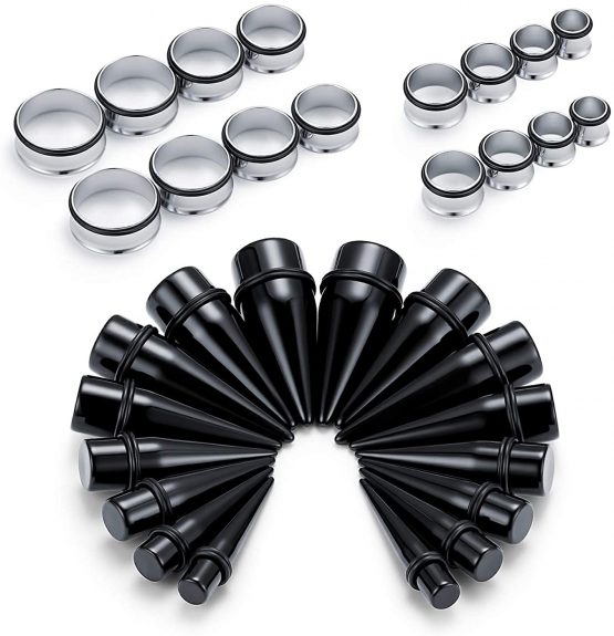 Funseedrr 32pcs Ear Stretchers Kit Acrylic Tapers Surgical Steel Plugs Tunnel Big Gauges Set Piercing Jewellery 10mm-24mm