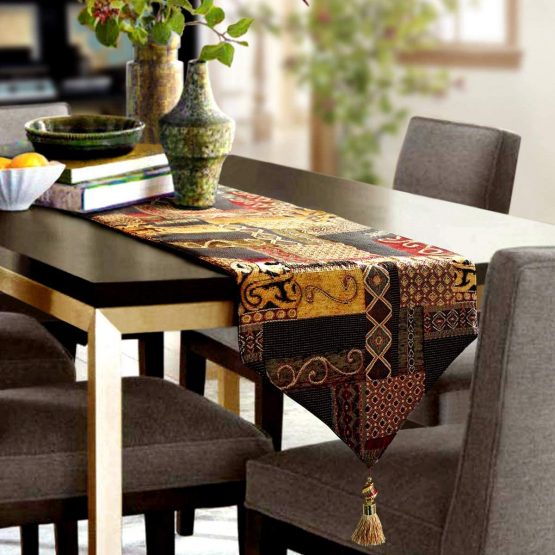 Artbisons Table Runners Handmade Artistic Top Decor Coffee Table Runners Dining Table Linens (48x13, Golden Illusion) - Image 2