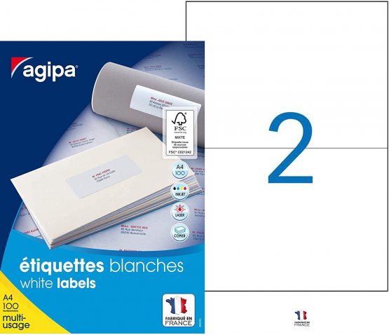 Agipa Labels for Inkjet/Laser Printers and Photocopiers 210 x 148.5 mm Box of 200 White