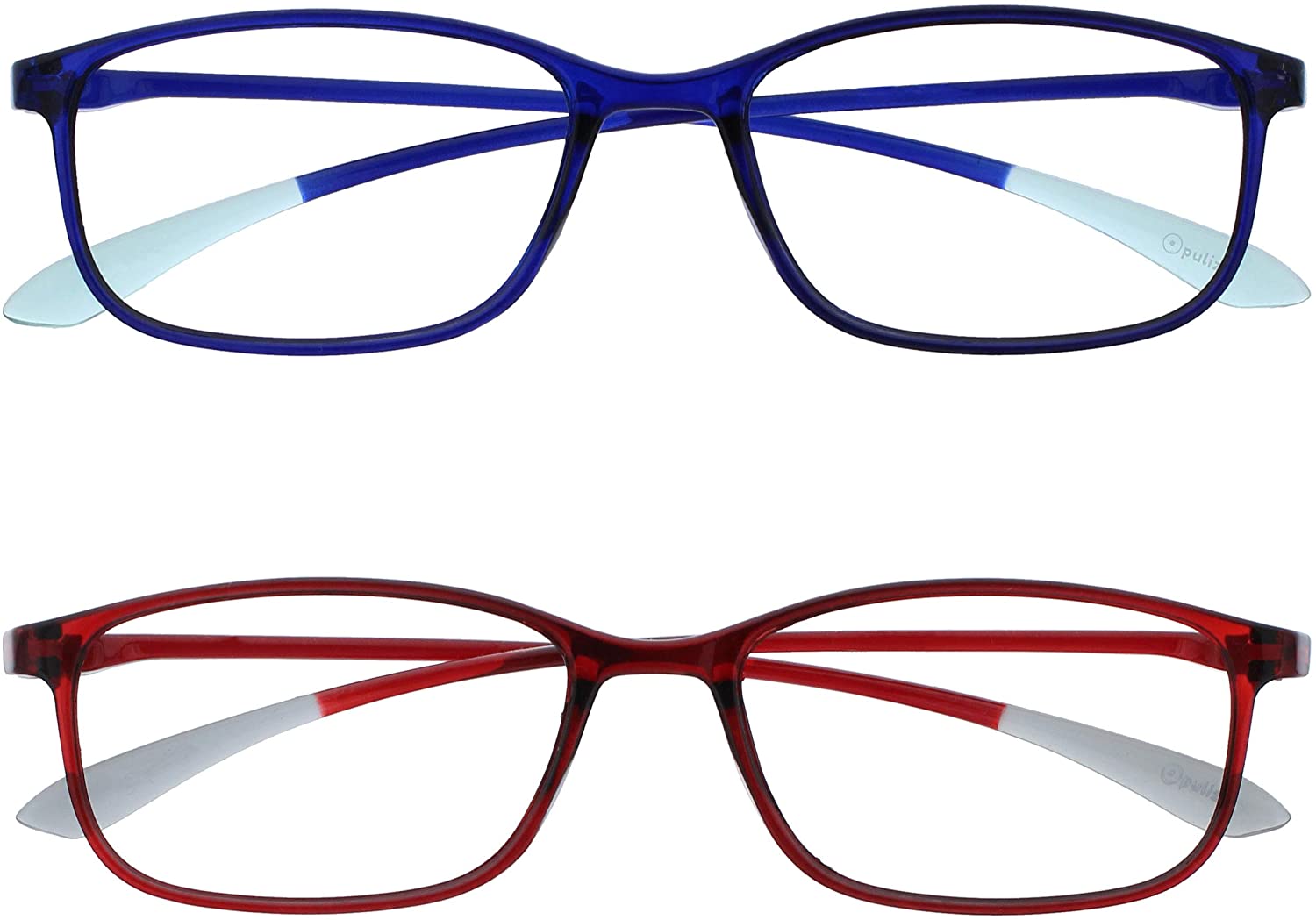 OPULIZE Ice Reading Glasses 2 Pack Ultra Lightweight Frame Scratch Resistant Blue Red Mens Womens RR61-3Z +1.00