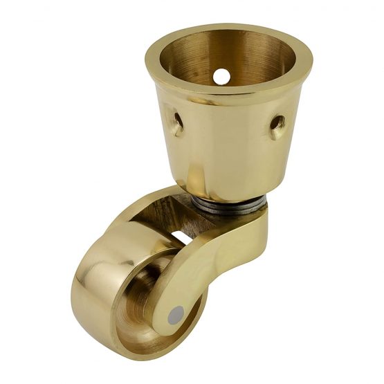 High Quality Solid Brass Castor Caster with 25mm Wheel (Single Piece) – Genuine Solid Polished Brass – Antique Vintage – Cup Style Fitting – Polished Brass – UK Company