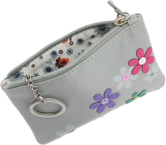 Mala Leather CARA Collection Coin Purse with Keyring 4108_73 Grey - Image 3