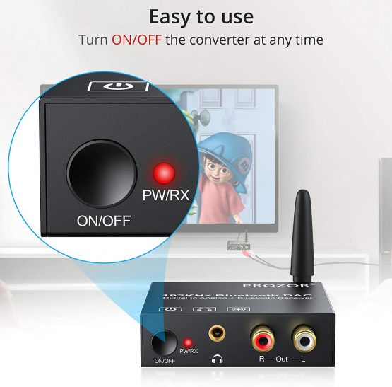 PROZOR 192kHz Digital to Analog Audio Converter with Bluetooth 5.0 Receiver DAC Converter Digital Coaxial Toslink to Analog Stereo L/R RCA 3.5mm Audio Adapter Toslink Optical to 3.5mm - Image 4