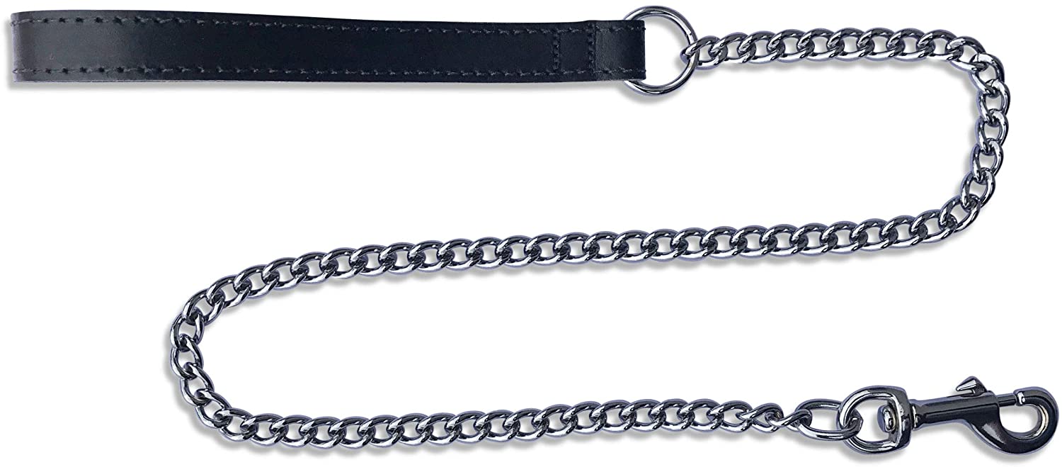 BBD 36-inch Heavy Leather Chain Lead, Black