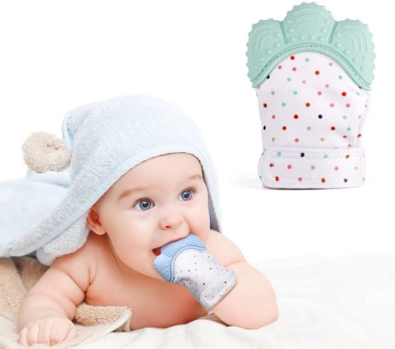 Silicone Baby Teething Glove Mitten for Sore Gums,Cutting Teeth & Soothing Pain (Orange) - Image 2