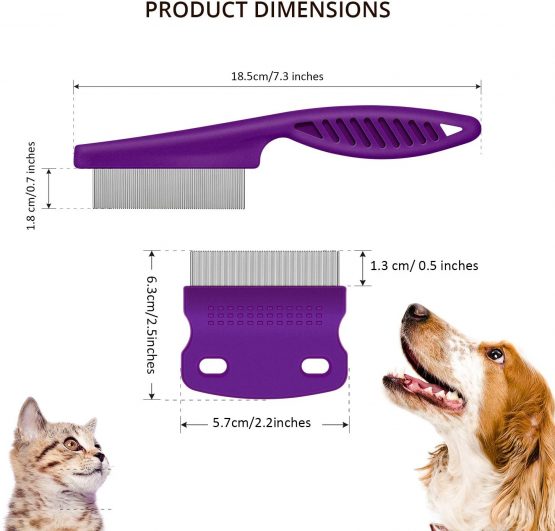 Boao 2 Pieces Flea Tear Stain Remover Comb Pet Dogs Cats Grooming Tool Stainless Steel Safe Metal Teeth Removal Combs, Clean Lice/Tangles/Knots/Crust/Dirt (Purple) - Image 2
