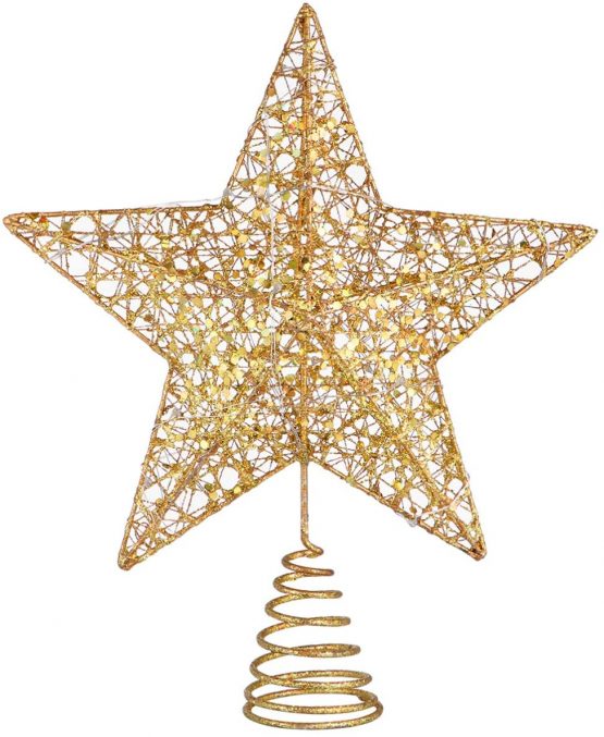 STOBOK Christmas Tree Star Topper Lights Xmas Tree Glittered Tree-top Lamp Ornament Party Home Decor (Silver) (Gold) - Image 2