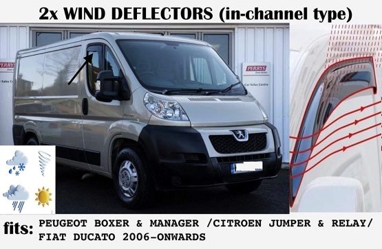 OEMM Set Of 2 Wind Deflectors IN-CHANNEL Type Compatible with CITROEN RELAY JUMPER, PEUGEOT BOXER, FIAT DUCATO, 2006 TO 2020 MODELS window deflectors Acrylic Glass