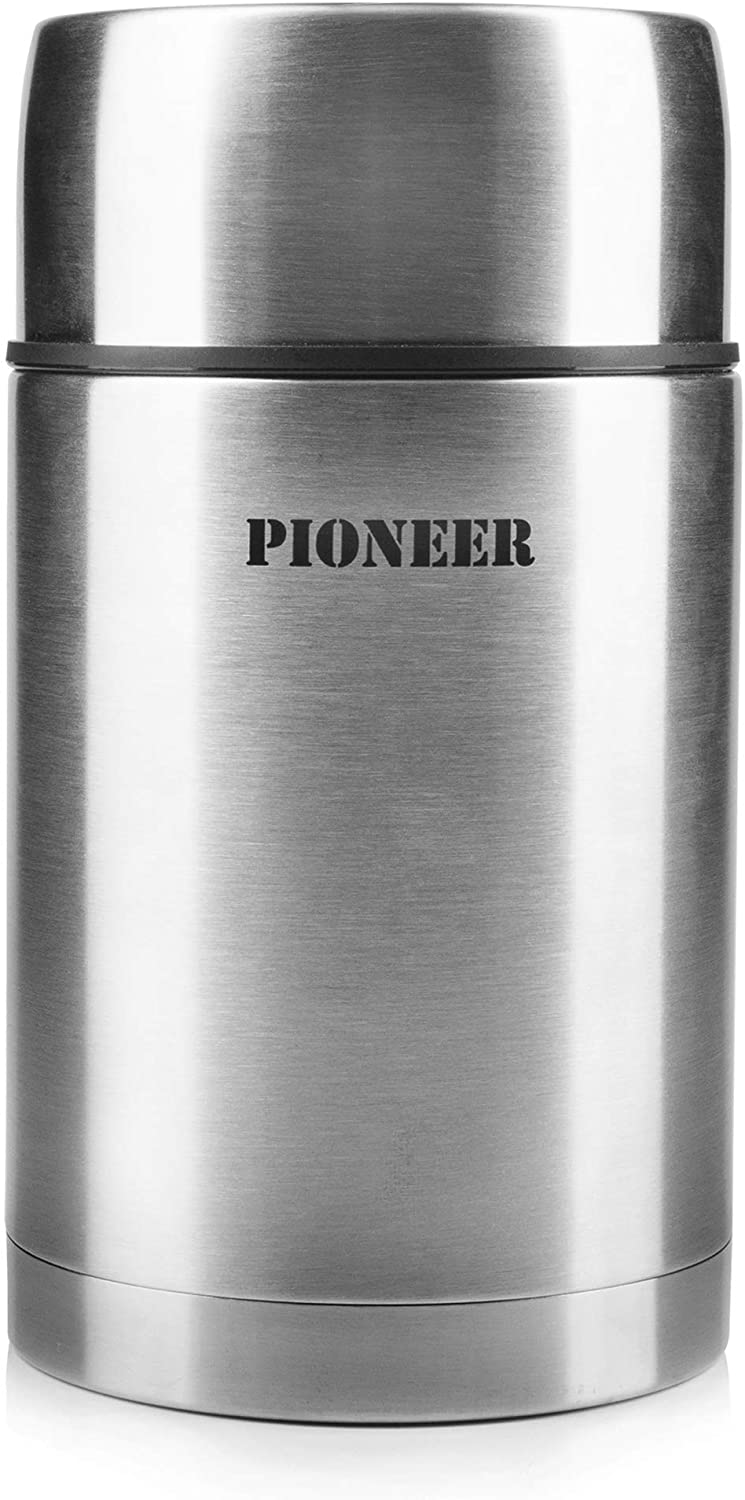 Pioneer Vacuum Insulated Leakproof Soup/Food Flask, 8 Hours Hot 24 Hours Cold, Stainless Steel, 1000 ml