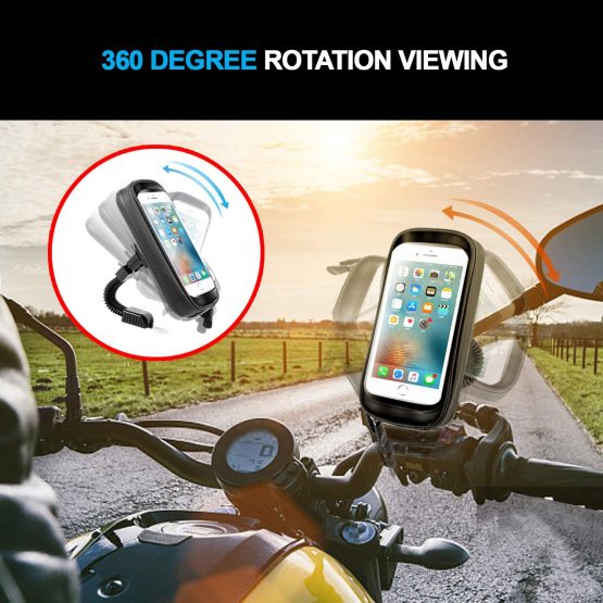 ENONEO Motorcycle Phone Mount Waterproof 360°Rotation Motorbike Phone Holder with Rain Cover Motorcycle Phone Holder Bag for Rearview Mirror Phone up to 6.7" (Black) - Image 4