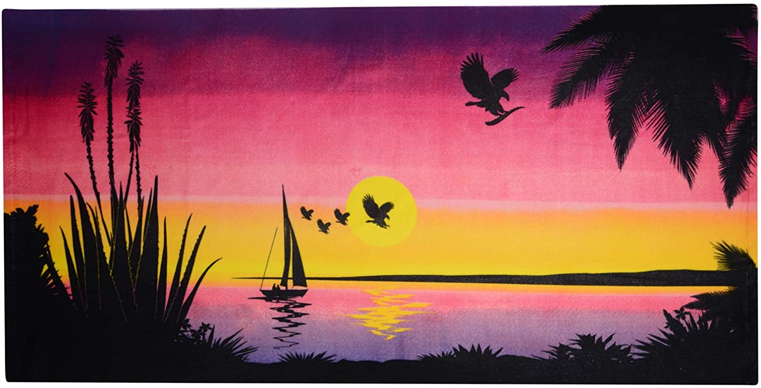 GEEZY Microfibre Beach Towel, Birds Sunrise Design, Quick Drying, Lightweight, Sand-Free, Large & Durable, Summer Design
