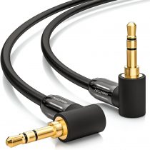 deleyCON 1.5m (4.92 ft.) Jack Cable 3.5mm Aux Cable Stereo Audio Cable Jack Plug 2x 90° Angled for Pc Laptop Mobile Smartphone Tablet Car Hi-Fi Receiver - Black